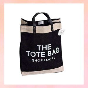 NWT "THE TOTE BAG" Shop Local Jute Canvas Black & Tan Shoulder Bag